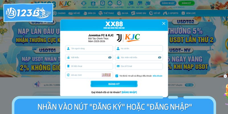 Nhấn vào nút "Đăng ký" hoặc "Đăng nhập"